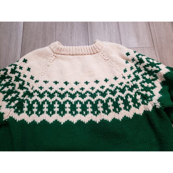 Vintage Handmade Knit Green & White Sweater Medium - Picture 6 of 6
